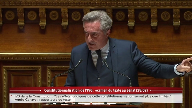 Le sénateur Reconquête Stéphane Ravier prend la parole contre la constitutionnalisation de l'IVG